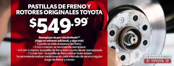 Pastillas de freno y rotores originales Toyota