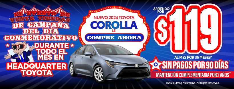 Nuevo 2024 Toyota Corolla LE Arriendo por $119/al mes por 36 meses*