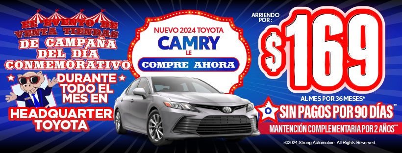 Nuevo 2024 Toyota Camry LE Arriendo por $169/al mes por 36 meses*